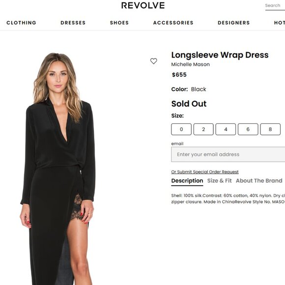 NWT Michelle Mason x Revolve Long Sleeve Lace Accented Wrap Dress - Picture 3 of 4